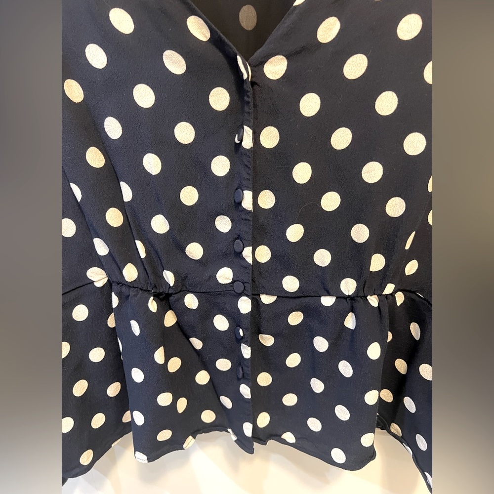 J. Crew Navy Polka Dot Peplum Blouse - Picture 2 of 9